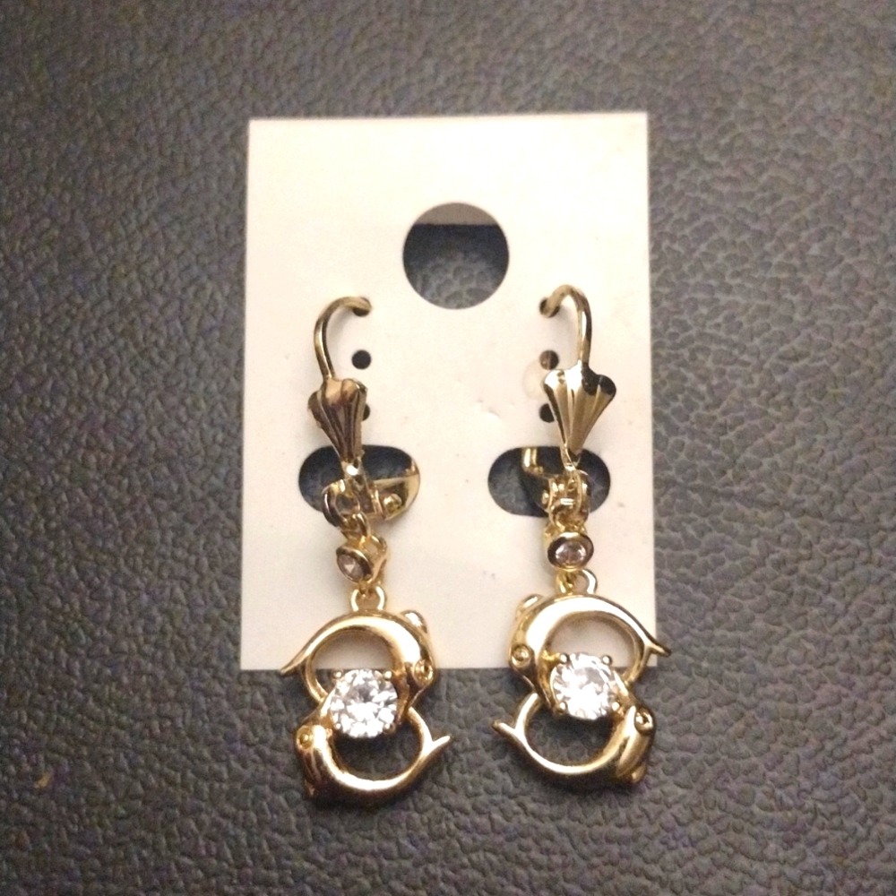 Gold Dolphin Earrings With Diamond